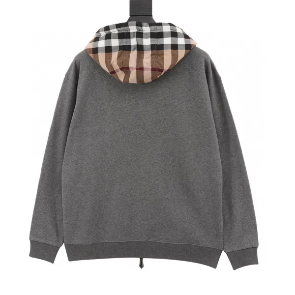 Burberry格子拼接拉链连帽卫衣 Black Hoodie - 14