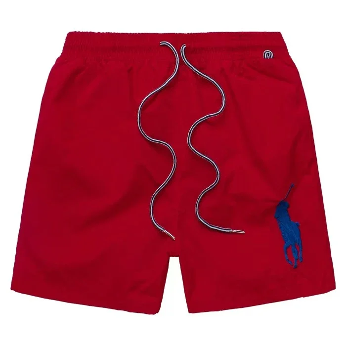 Ralph Lauren | Red Quick-Drying Beach Shorts with Blue Big Pony Embroidery