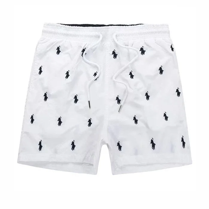 Ralph Lauren | Quick-Drying Beach Shorts — White with All-Over Black Pony Print
