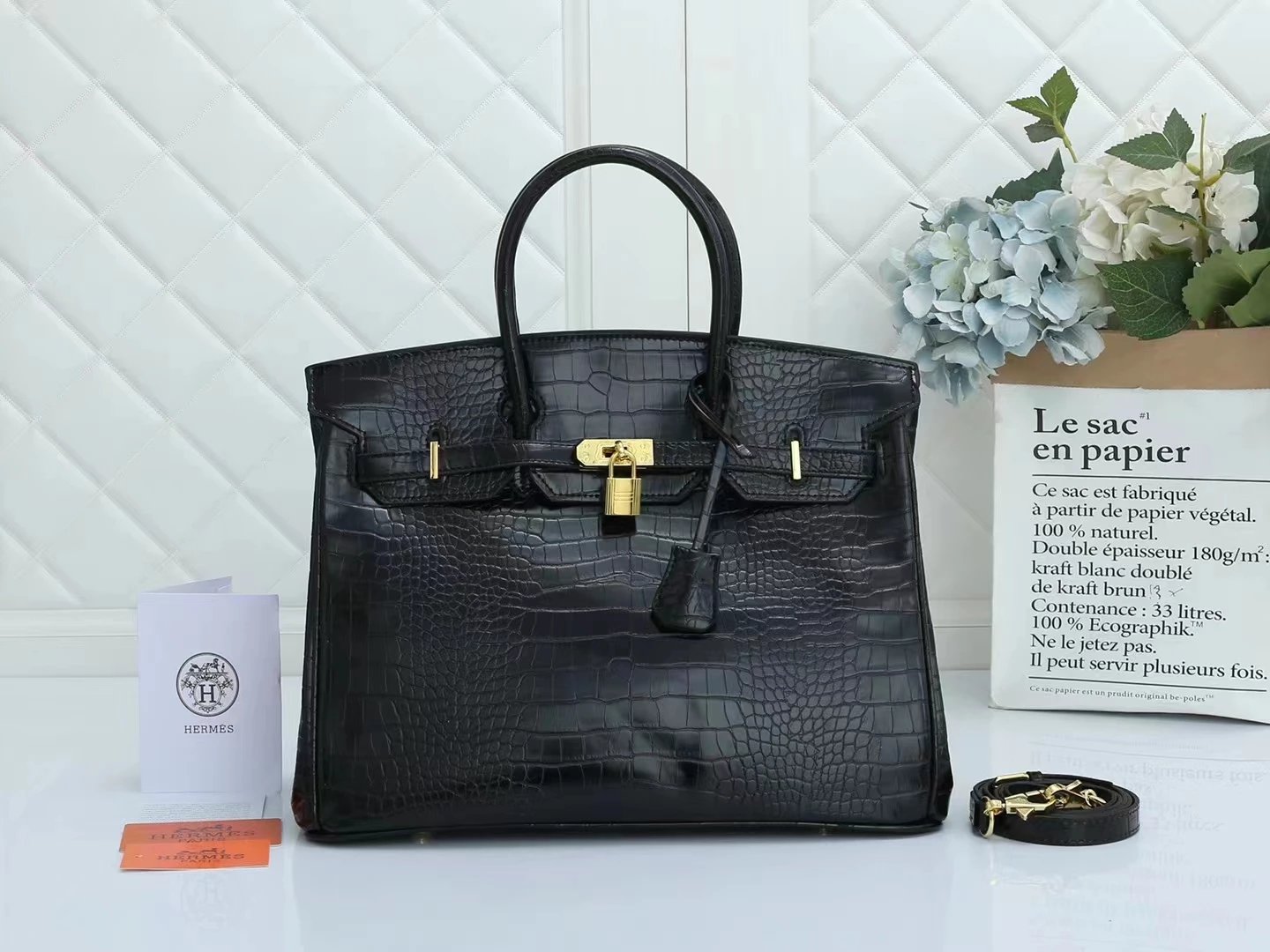 Black Crocodile Texture Handbag