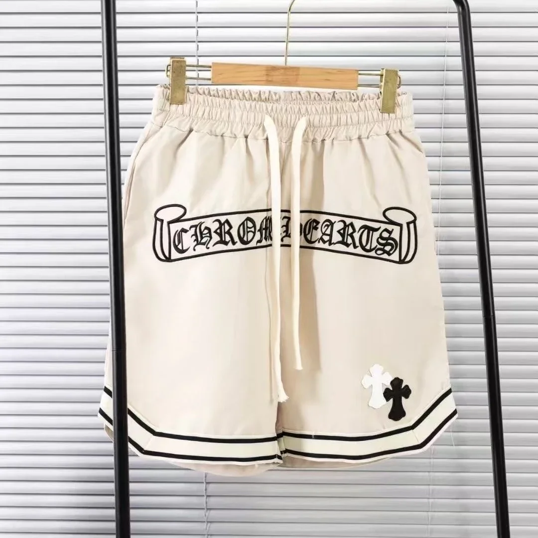 Chrome Hearts Beige Scroll Gothic Print Nylon Basketball Shorts - rep szorty
