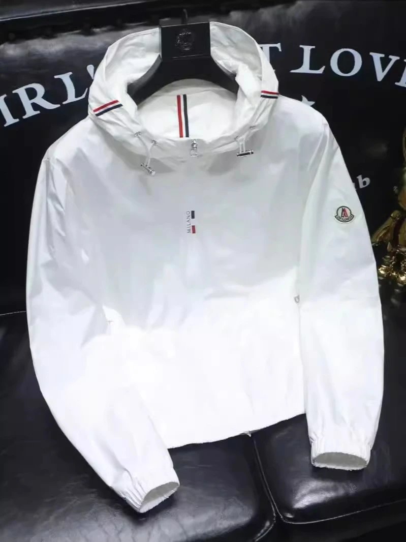 Moncler Tricolor Hooded Windbreaker Jacket White