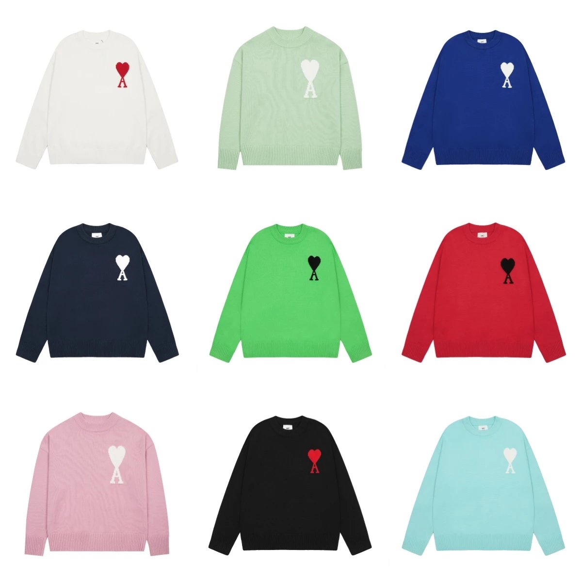 A//* M//* I2023ss Classic Love Jacquard Big Love Round Neck Sweater
