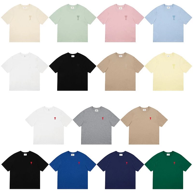 A//* M//* I Love Short sleeved T-shirt Men's and Women's Round Neck Embroidered Loose Trendy Brand Red Heart