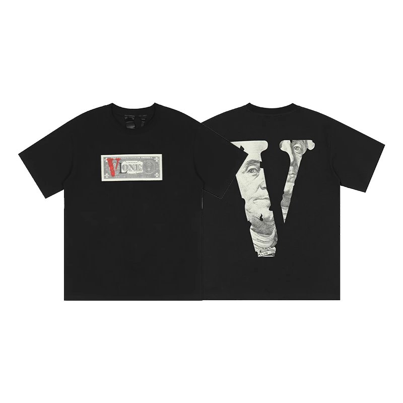 Black Vlone T-Shirt with Money Print