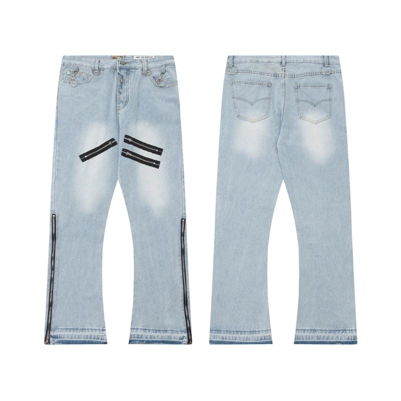Gallery Dept-Inspired Light Wash Flared Jeans with Paint Splatter and Patchwork Details