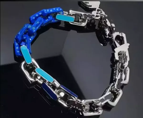 Design Chain Link Bracelet with Blue Enamel Accents Jewelry - 1