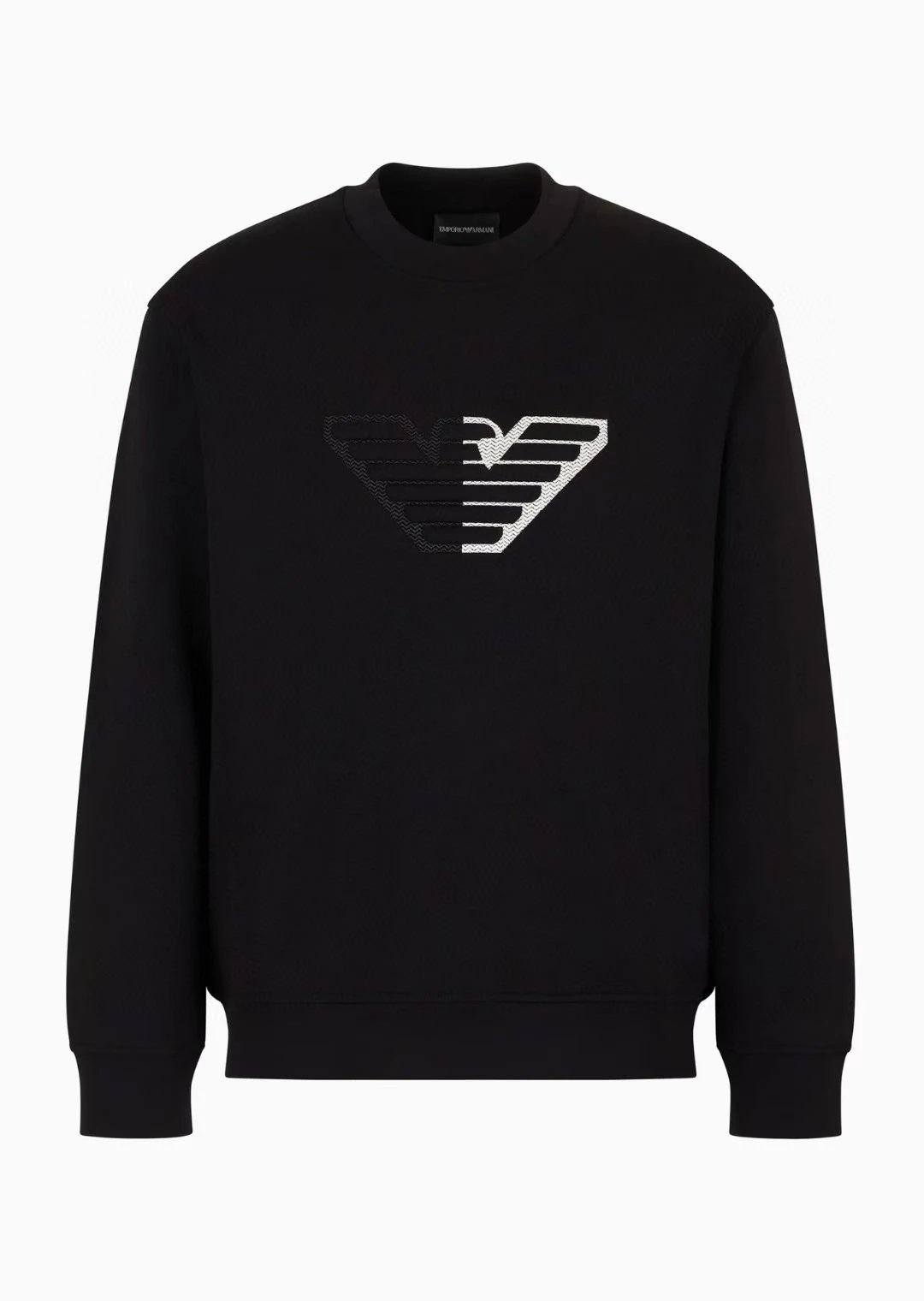 Emporio Armani Black Crewneck Sweatshirt with Contrast Eagle Logo