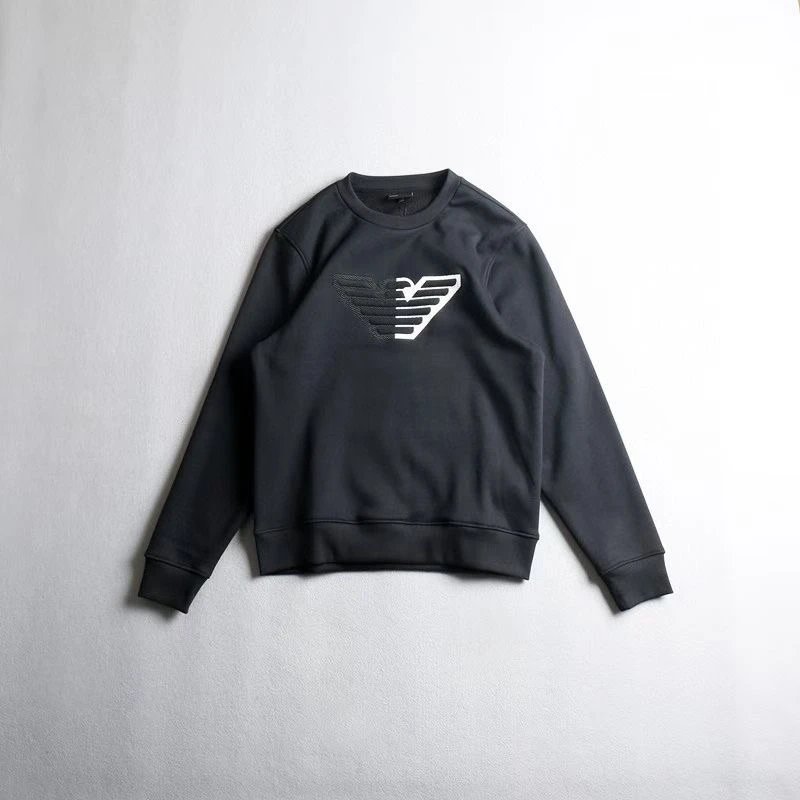 Emporio Armani Black Crewneck Sweatshirt with Contrast Eagle Logo