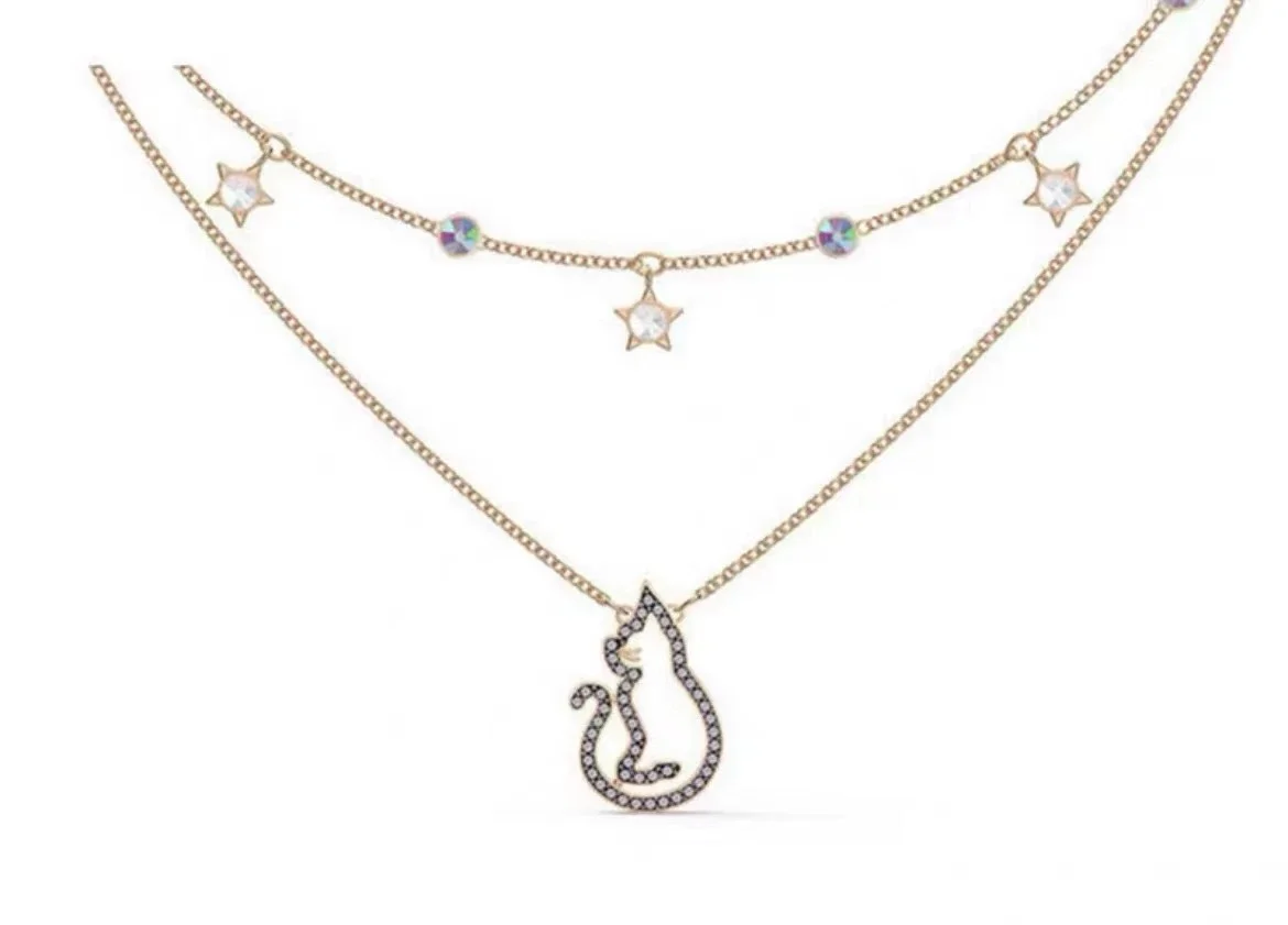 Double-layer star cat diamond necklace