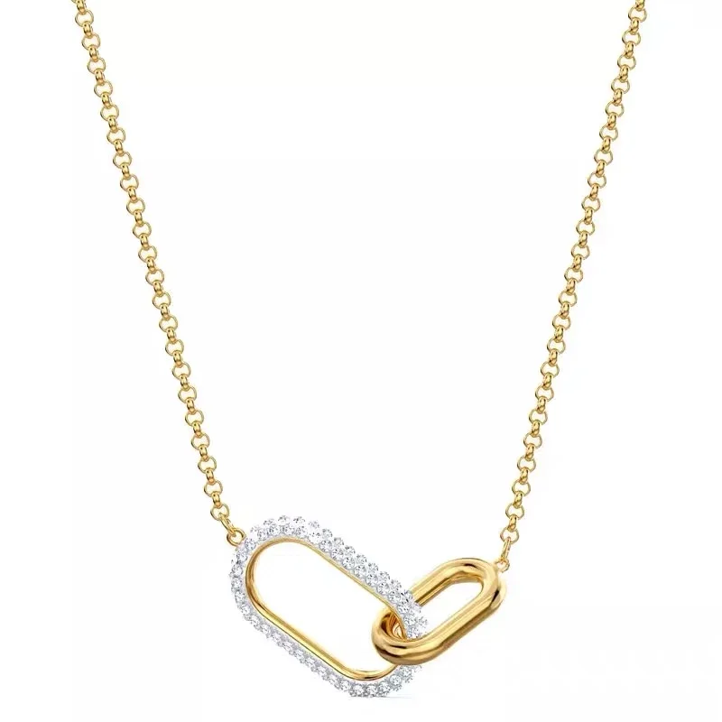 Double-loop diamond-set gold necklace