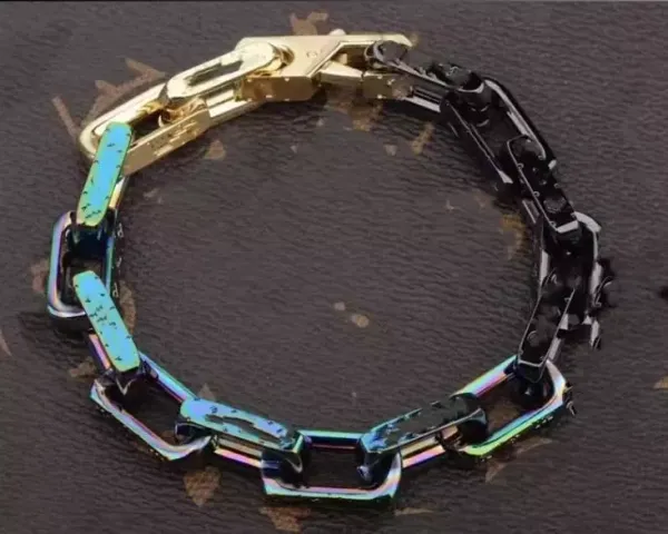 Design Chain Link Bracelet with Iridescent Finish and Gold Clasp Jewelry - 1