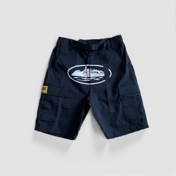 Design Cargo Shorts Navy with Ship Graphic - 1
