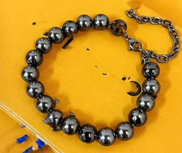 Design Black Hematite Pearl Bead Bracelet with Stainless Steel Chain Jewelry - 1