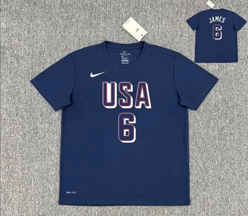 Nike x USA Basketball 2024 LeBron James #6 Name & Number Mesh Warm-up Tee Navy