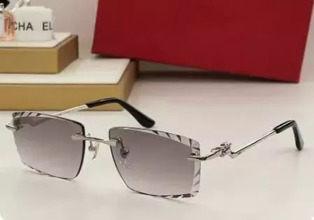 Design Rimless Gradient Gray Sunglasses with Zebra-Print Temple Tips Eyewear - 1