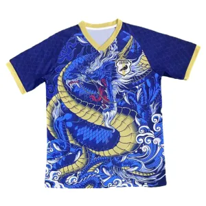 Japan Football Association Dragon Print V-Neck Jersey Blue