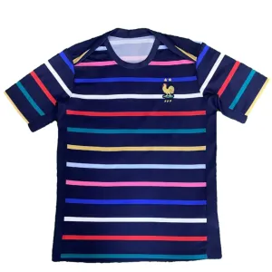 Design France National Team 2023 Away Jersey Navy Multicolor Striped Football Shirt Jersey