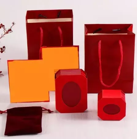 Design Gift Packaging Set Red and Orange Paper Bags and Velvet Pouch - 1