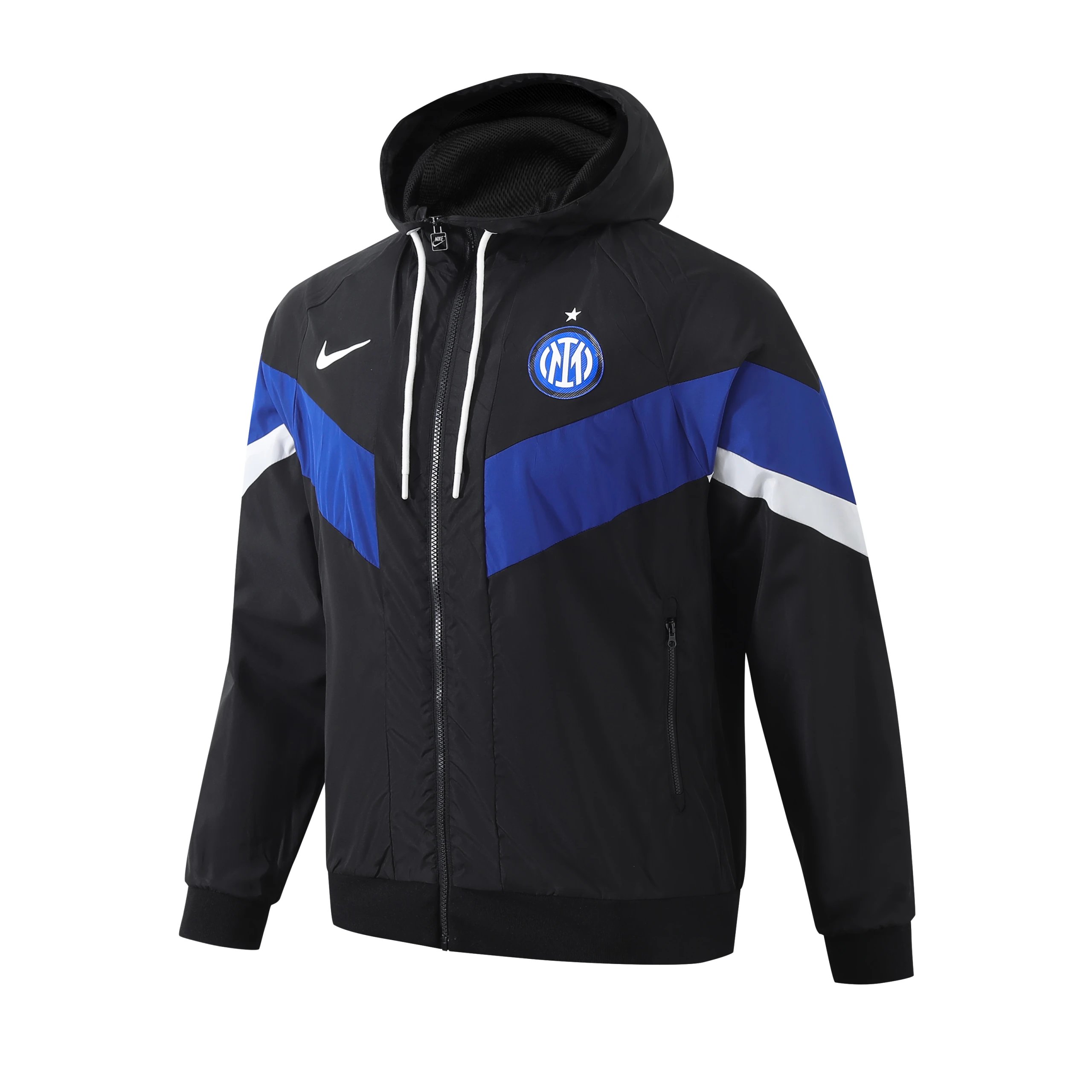 Nike Jackets Hooded Football Windbreaker — Inter Milan Home Black and Blue