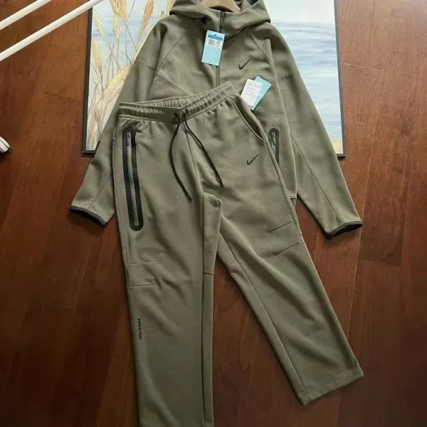 Nike Tech Fleece Hoodie and Sweatpants Set Army Green Tracksuit - 1