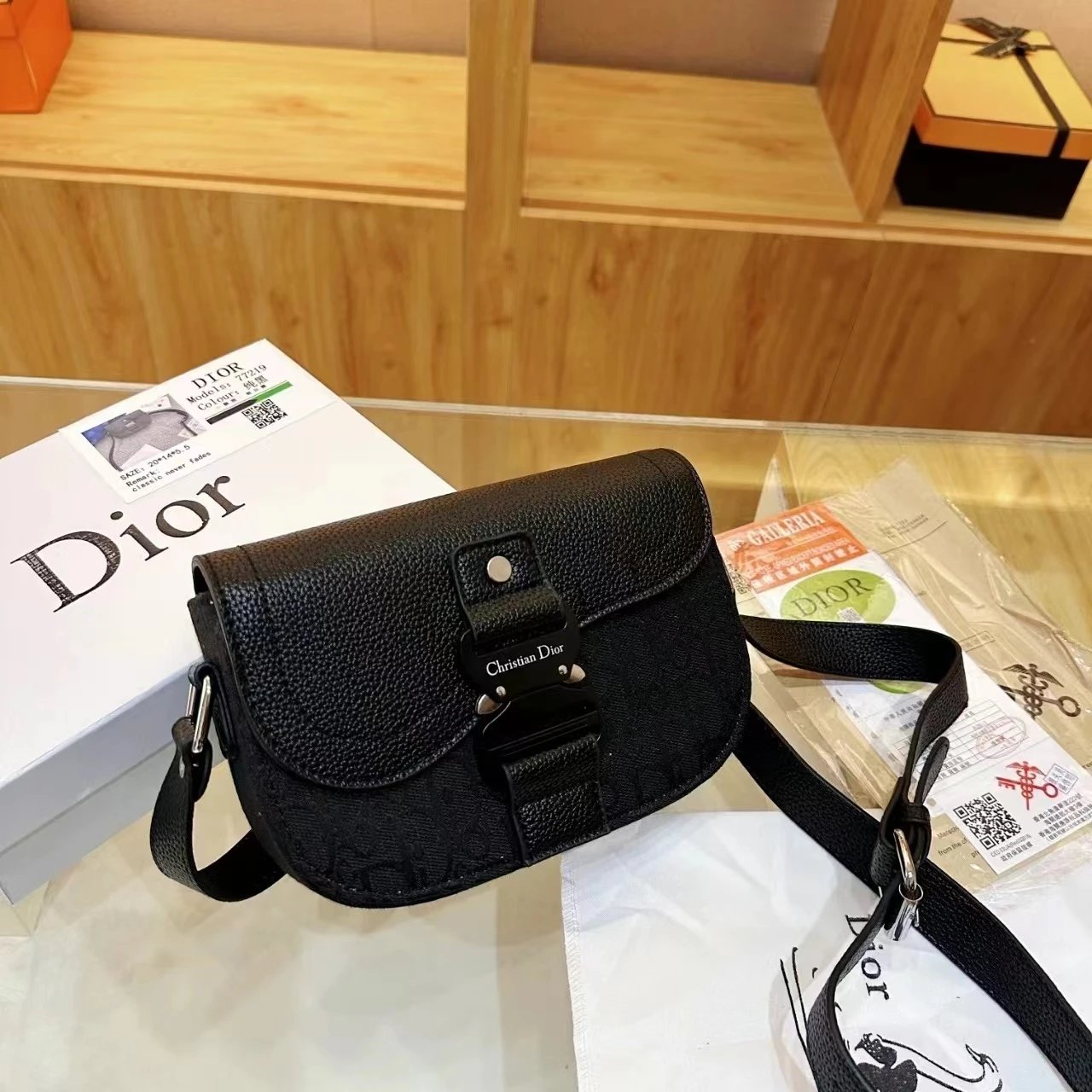 迪家单肩包 黑花