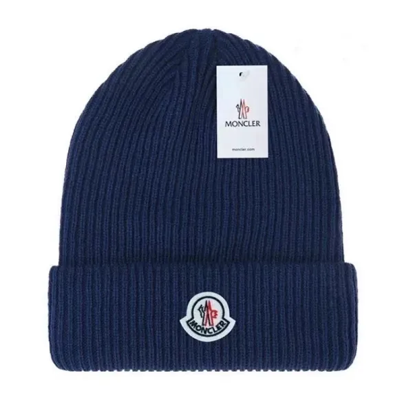 Moncler Logo Beanie Navy Blue Hat - 1