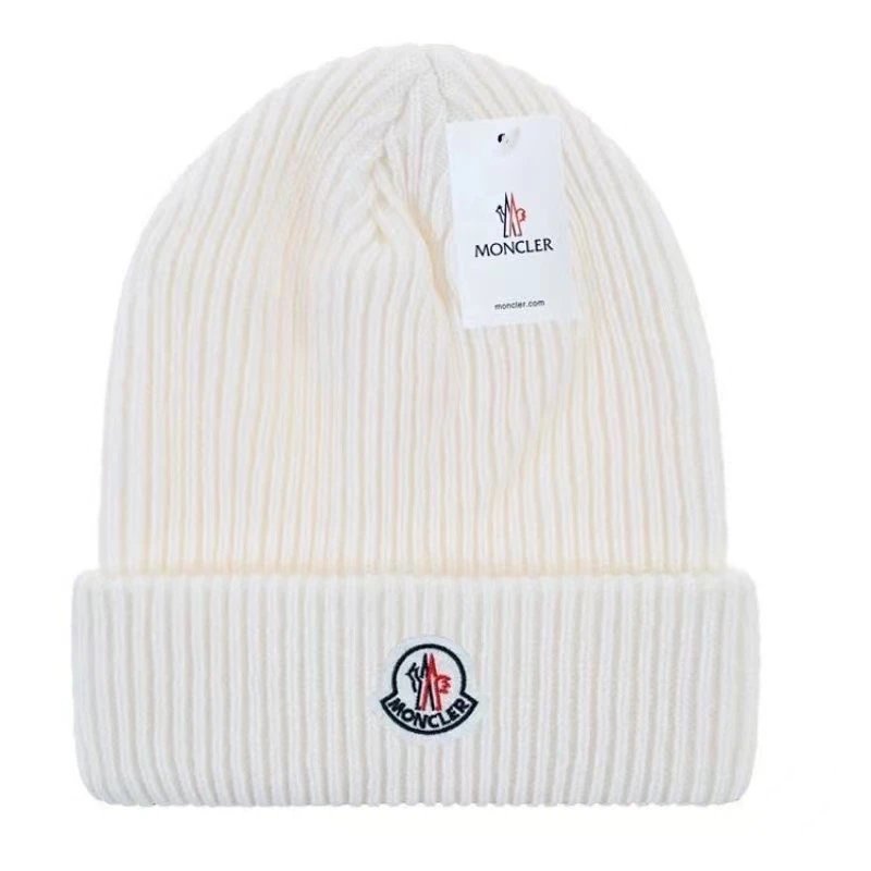Moncler Logo Beanie White Hat - 1