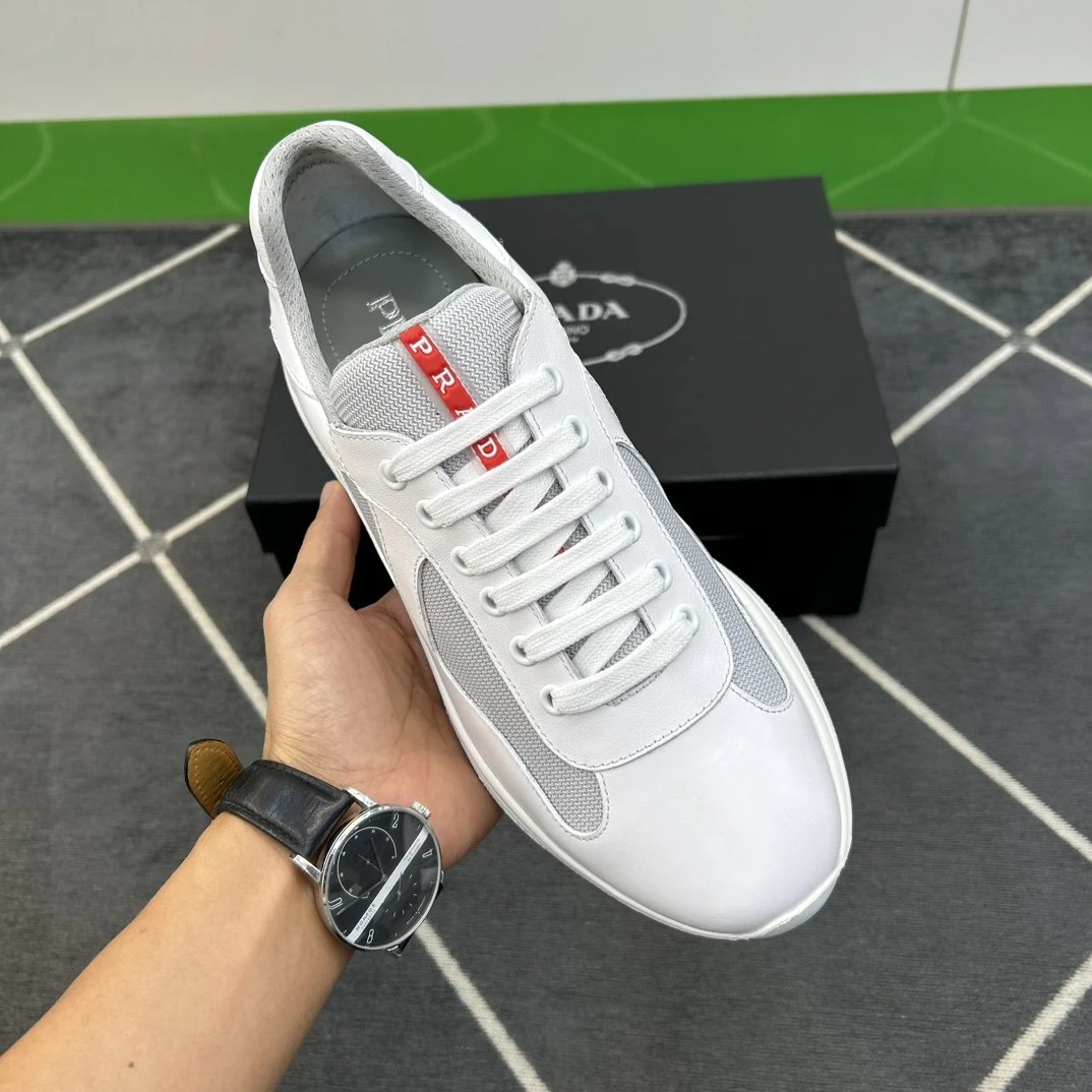Prada Linea Rossa White Grey Mesh Leather Sneakers