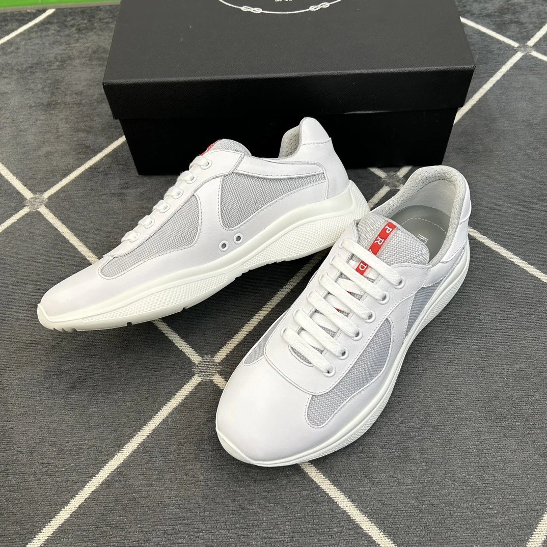 Prada Linea Rossa White Grey Mesh Leather Sneakers
