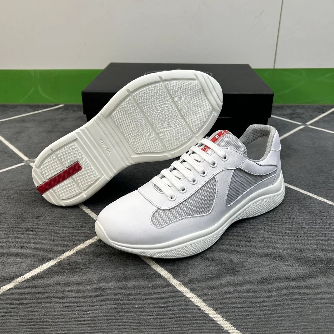 Prada Linea Rossa White Grey Mesh Leather Sneakers