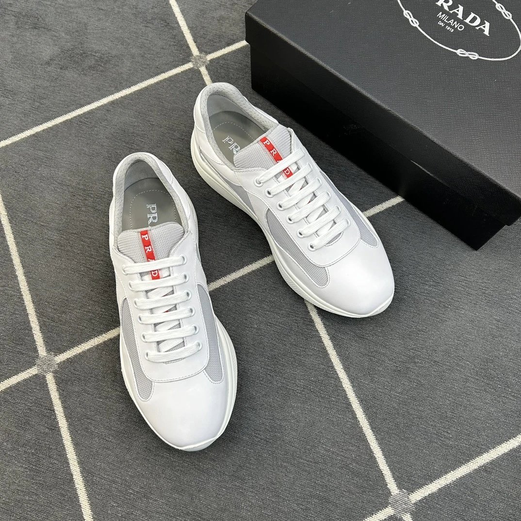 Prada Linea Rossa White Grey Mesh Leather Sneakers
