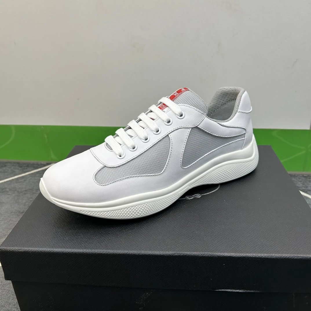 Prada Linea Rossa White Grey Mesh Leather Sneakers