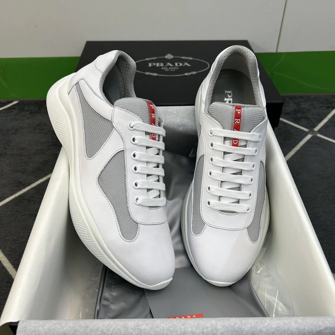 Prada Linea Rossa White Grey Mesh Leather Sneakers