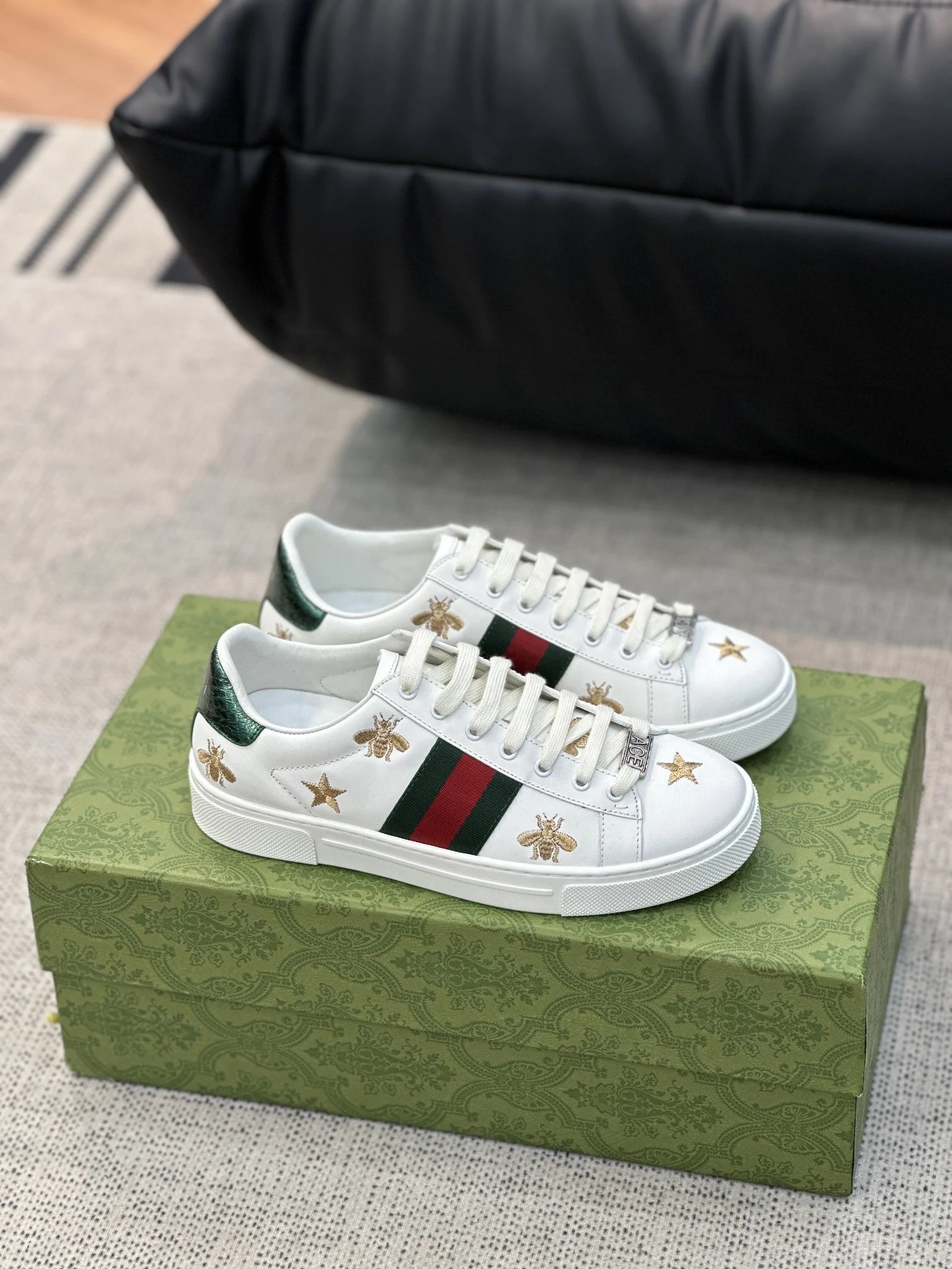 Gucci Ace White Leather Bee Embroidered Sneakers