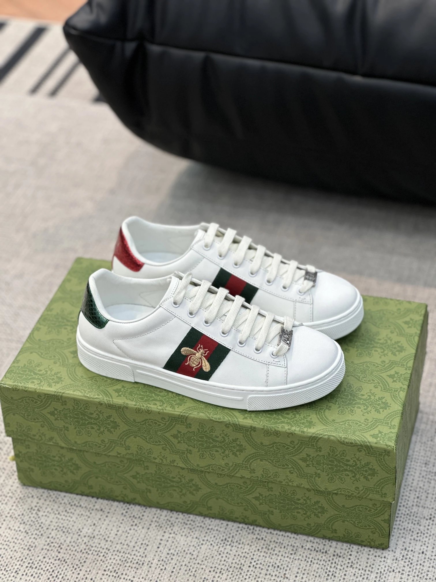 Gucci Ace White Leather Bee Embroidered Sneakers