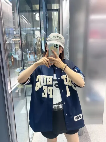 A Bathing Ape Bat Hing A Pe Navy Baseball Jersey - 12