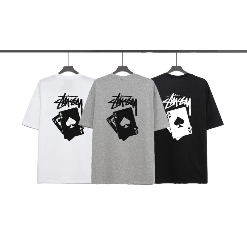 ST9 S.tussy short-sleeved playing card printed T-shirt half-sleeved couple model Blackjack