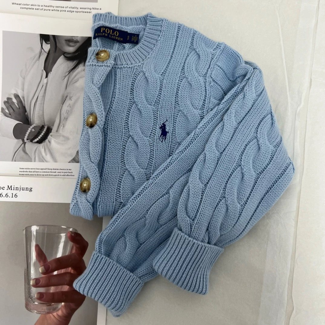 Ralph Lauren Knitwear Cable-knit button-front cardigan — Sky blue