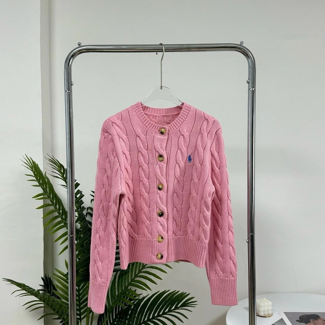 Ralph Lauren Knitwear Cable-knit button-front cardigan — Pink