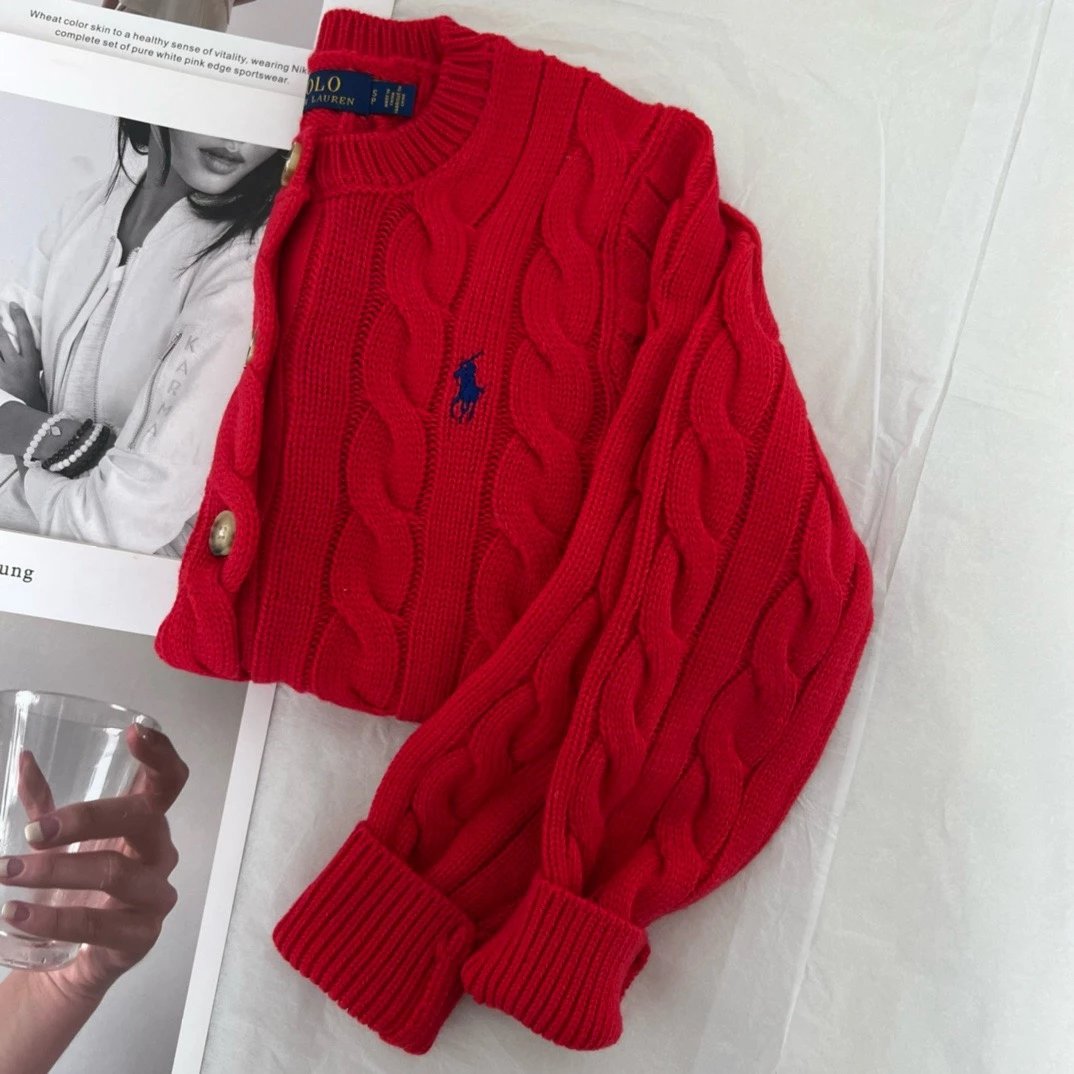 Ralph Lauren Knitwear Cable-knit button-front cardigan — Bright red