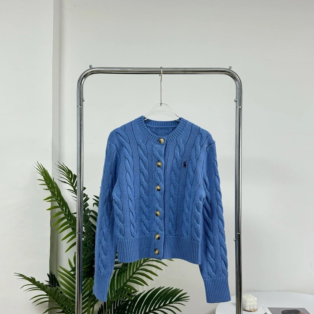 Ralph Lauren Knitwear Cable-knit button-front cardigan — Colorful blue