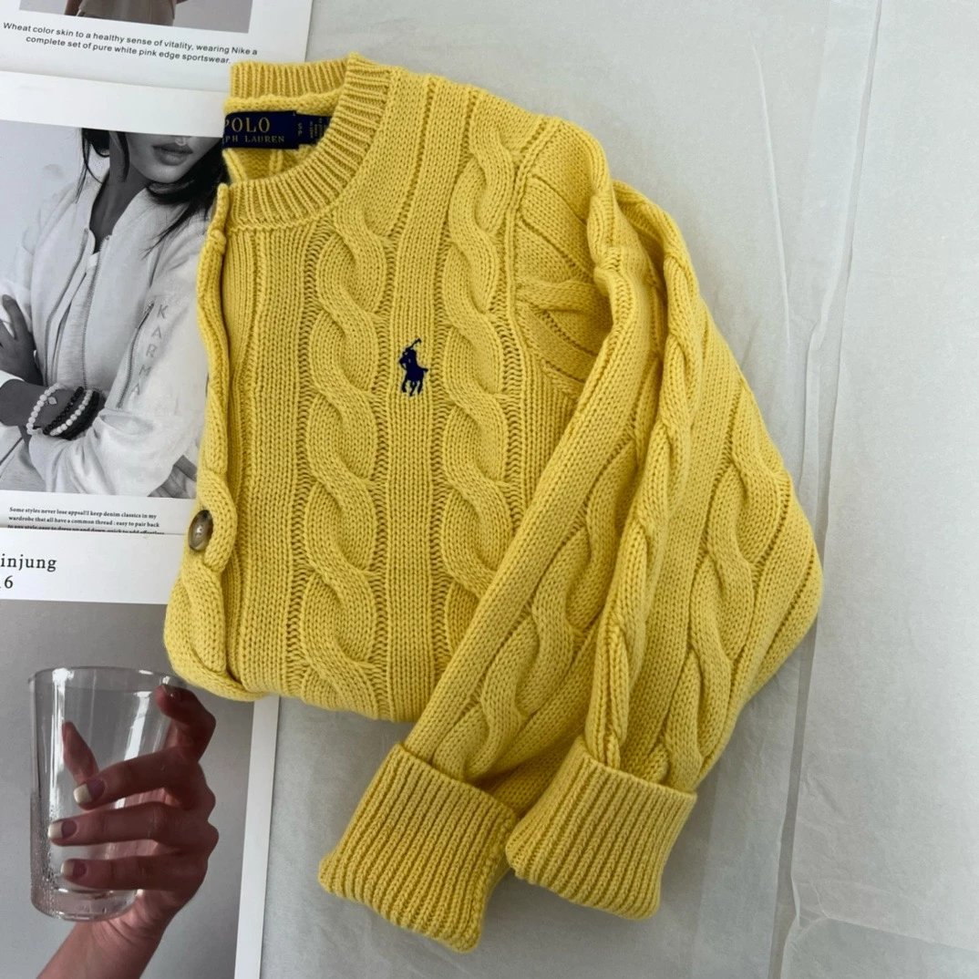 Ralph Lauren Knitwear Cable-knit button-front cardigan — Bright yellow