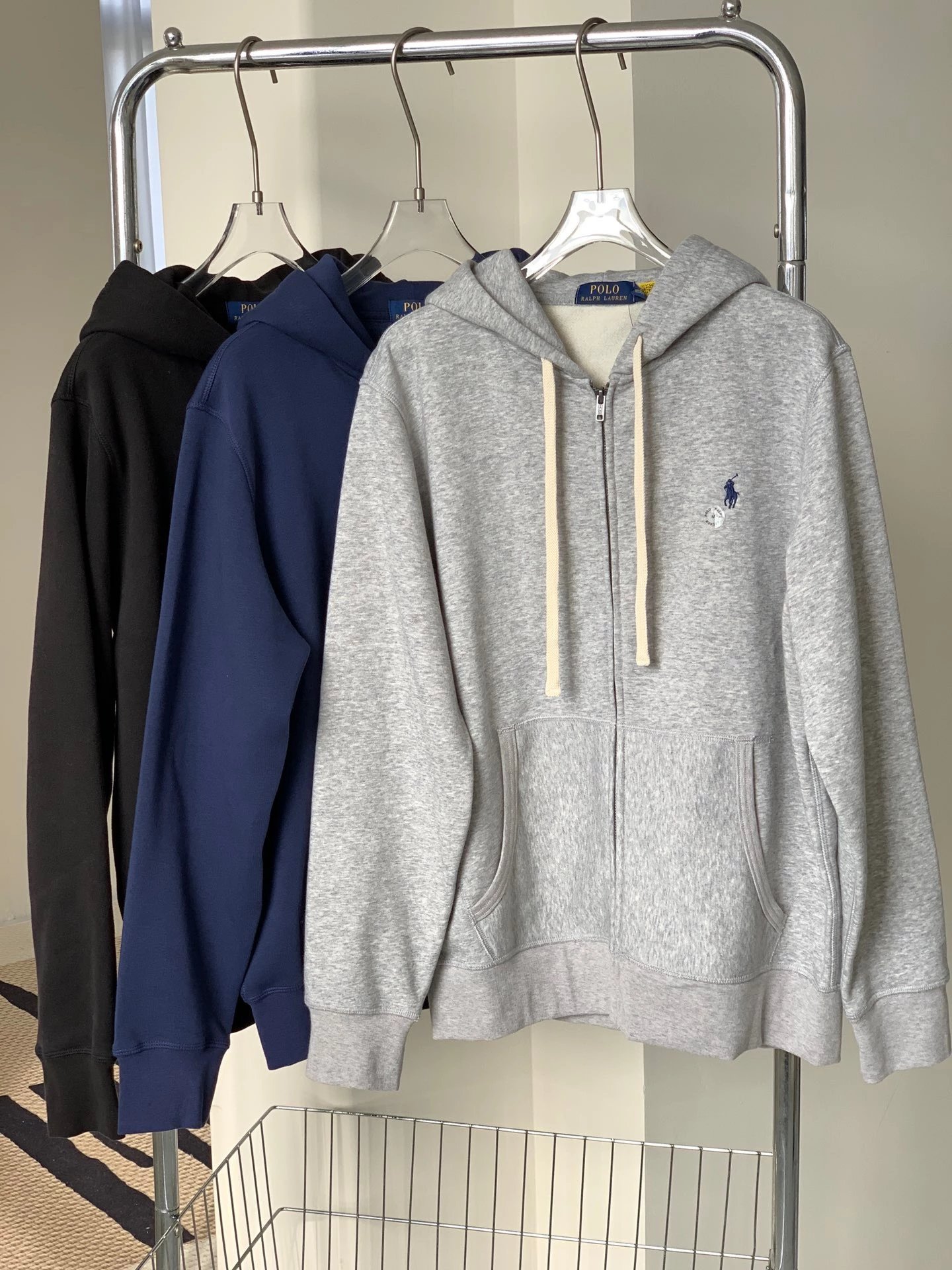 Item Thumbnail for RL 3-color zipper hooded sweatshirt with fleece lining三色磨毛卫衣拉链连帽卫衣经典战马卫衣内里加绒小马标卫衣拉链开衫经典款(KK)