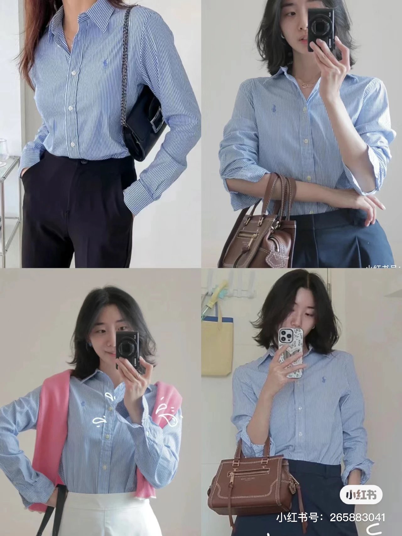 RL Women's 4-color fine striped shirt女款4色细条纹衬衫B - 134399