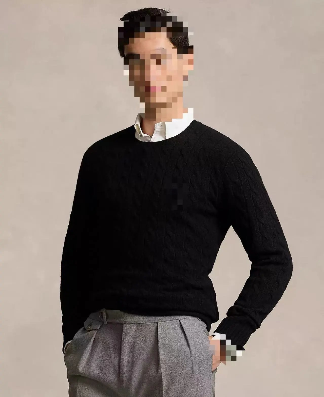  CableKnit WoolCashmere Jumper 男款圆领羊毛麻花长袖 C 2