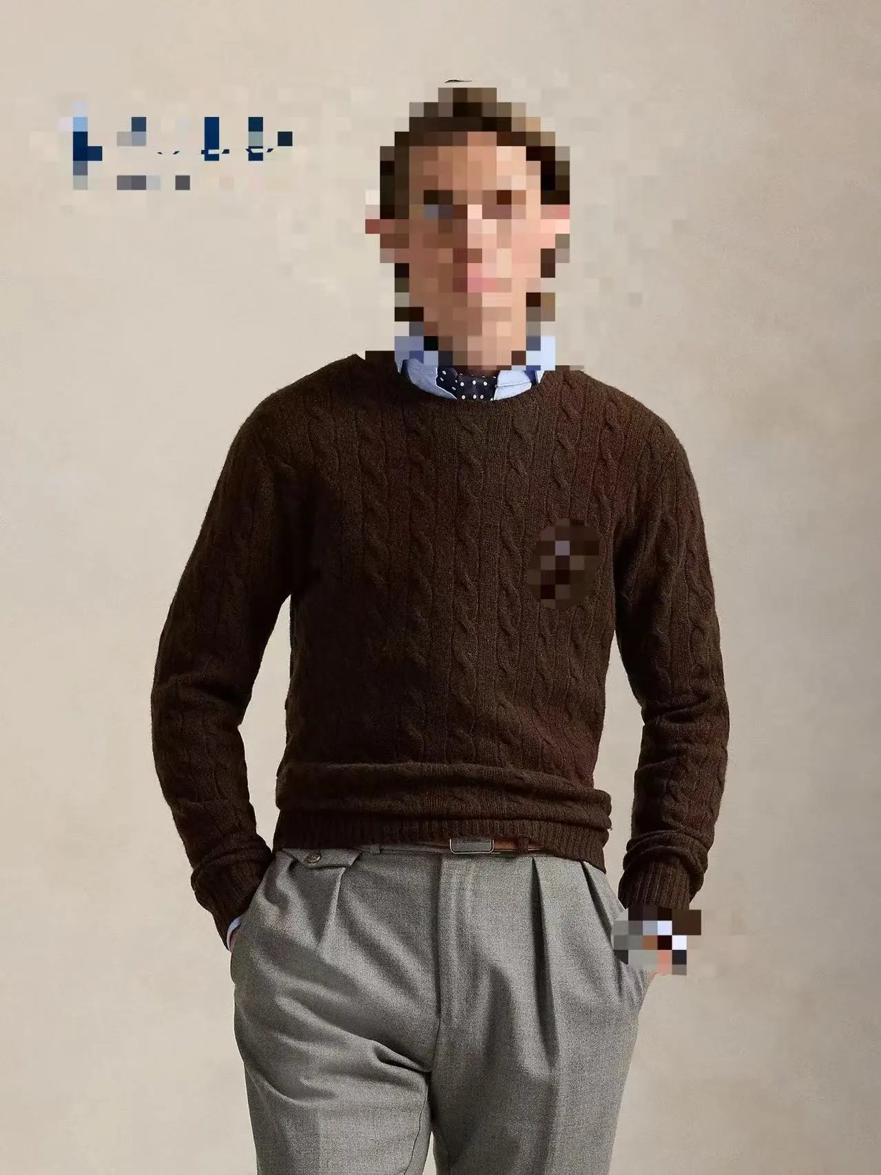  CableKnit WoolCashmere Jumper 男款圆领羊毛麻花长袖 C