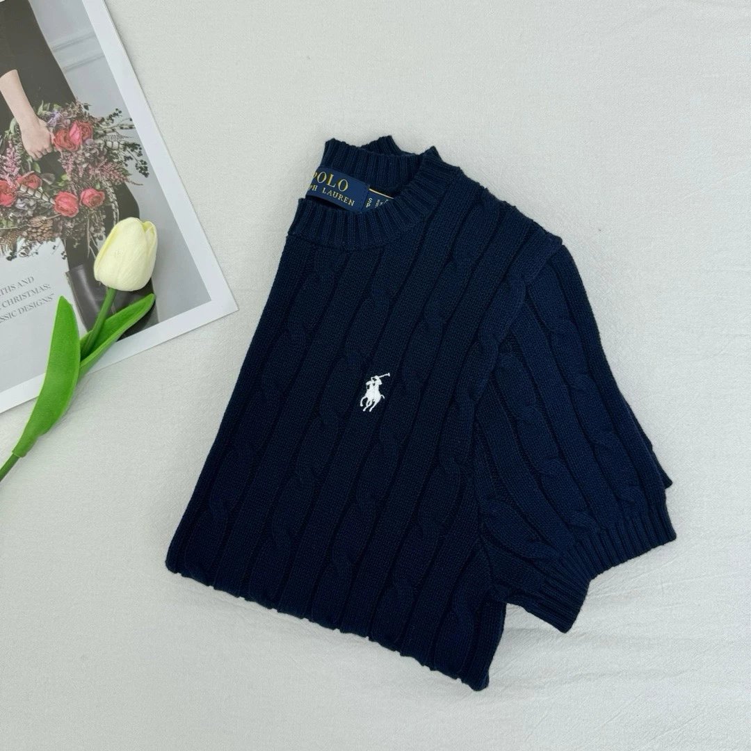 Polo Ralph Lauren Knitwear Short-Sleeve Cable-Knit Crewneck — Dark blue TB blue