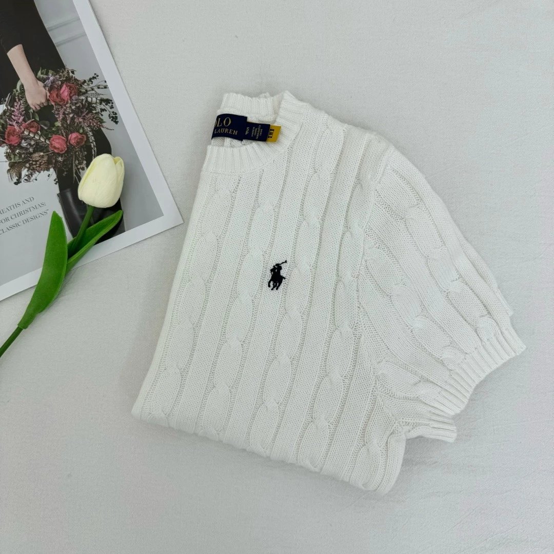 Polo Ralph Lauren Knitwear Short-Sleeve Cable-Knit Crewneck — white