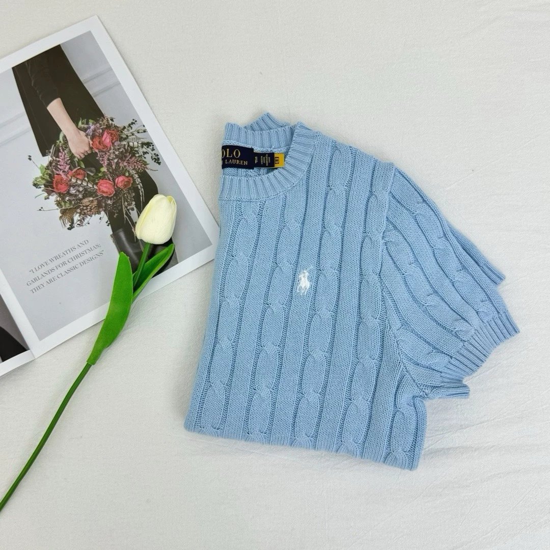 Polo Ralph Lauren Knitwear Short-Sleeve Cable-Knit Crewneck — Light blue